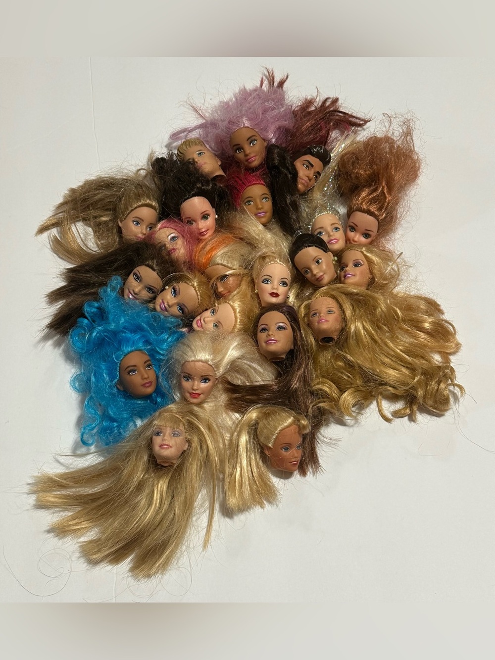 Mattel Assorted Doll Hair Heads in Blonde, Brown, Blue, Pink